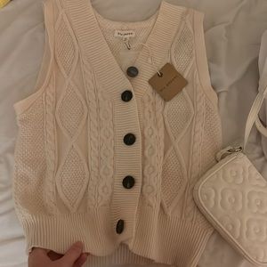 Blu Pepper Page Six Sweater Vest Tan Cream Size Medium Unique Embroidery Cotton